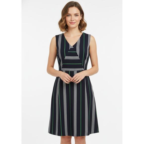 Beautifully Couture Dresses & Skirts - Beautifully Couture Blue Green Striped Sleeveless Lined V-Neck Dress, Small